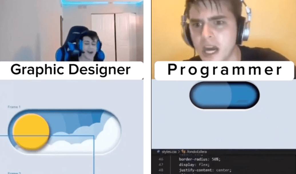 funny video showing developer vs designer workday